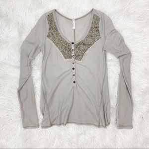 Free People Embellished Button Down Thermal Top